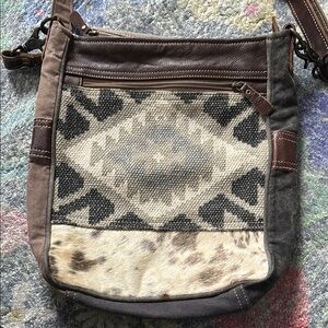 Myra Bags Leather Hide Canvas Crossbody Purse